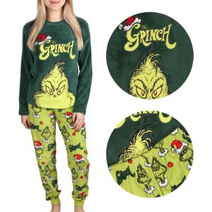 The Grinch Groene fleece damespyjama, warm, lange mouwen, feestelijk