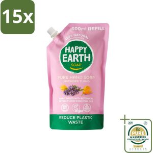 15 x Happy Earth – Handzeep Navulling – 100% Natuurlijk Lavender Ylang – 600 ml - Grootverpakking - Handzeep Navulling - Natuurlijke Handzeep - Vegan Handzeep - Lavendel Handzeep - Ylang Handzeep