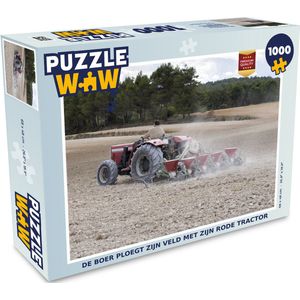 Puzzel De boer ploegt zijn veld met zijn rode tractor - Legpuzzel - Puzzel 1000 stukjes volwassenen