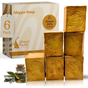 GREEN FADEL - Aleppo Zeep - 20% Laurierolie - 80% Olijfolie - Set van 6 x 200g - Handgemaakt - Natuurlijke Zeep