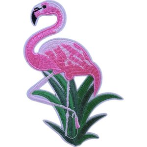 Flamingo Strijk Embleem Patch Fel Roze 8.8 cm / 13.8 cm / Roze Groen