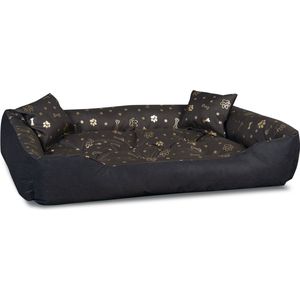 KingDog Honden- en kattenbed met twee kussens - Zwart met Gold- 80 x 65 cm