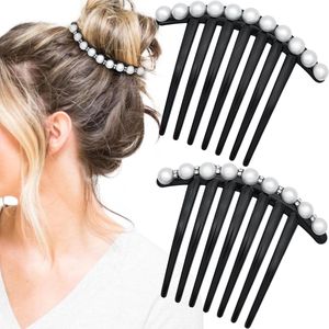 2 Stuks haarkam-inzetstuk - Franse twist-haarkamclip - Parel strass haarkam aan de zijkant - Veelzijdig en eenvoudig - Decoratie - Haarkam - Retro - Elegant temperament - Haarvorkknot - Knotaccessoires - Dames - Zwart