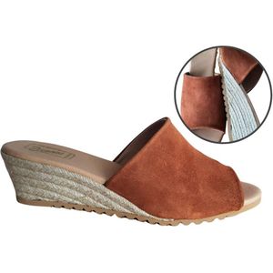 Stravers - Espadrille Slippers Maat 43 Cognac Bruin Suede Grote Maten Muiltjes met Sleehakken