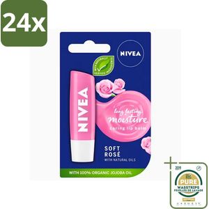 Nivea - Lippenbalsem - Soft Rose - Natuurlijke Olie - 5,5 g - Voordeelverpakking - 24 stuks - Hydraterende lippenbalsem - Natuurlijke lippenbalsem