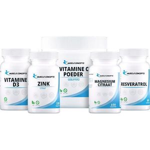 Immuunsysteem PRO pakket | Muscle Concepts - Vitamine D3 en C & Zink & Magnesium & Resveratrol