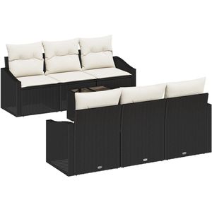 vidaXL - 7-delige - Tuin - Sofa - Set - met - Kussens - Zwart - Poly - Rattan