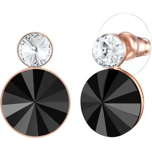 luluandjane - Oorstekers - Roségoud - 14 Karaat Verguld - Zwart en Wit Glas