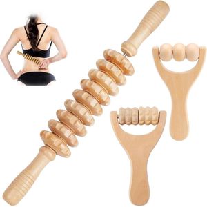 Zeynomax - Set van 3 houten fasciarollen voor nek, benen en rug massage - Beukenhout - Multifunctioneel - Ontspanning na het sporten - Massageroller voor spieren - Massagehulp - Houten massagerol van hoge kwaliteit.