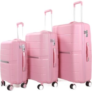 Kofferset Traveleo BABIJ - 3-delig - Complete Set -TSA slot - Koffer - Handbagage 35L + 65L en 90L Ruimbagage Polypropyleen PPS01 Roze