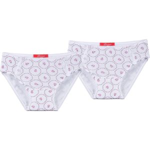 Exclusief Luxueus Kinder nachtkleding Hanssop, Meisjes, Katoenen ondergoed slipjes set, twee super zachte luxe licht roze roosjes design slipjes gemaakt van verfijnd lief ajour katoen met bijpassend uniek satijnen strikje met een pareltje, maat 116