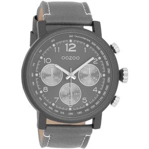 OOZOO Timepieces - Titanium horloge met steengrijze leren band - C9458