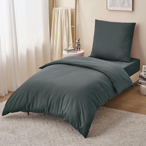 Beddengoed 155 x 220 cm, 2-delig antraciet - dekbedovertrek 155 x 220 set met kussensloop, beddengoedsets 155 x 220 cm, van microvezel, met ritssluiting, zacht en strijkvrij