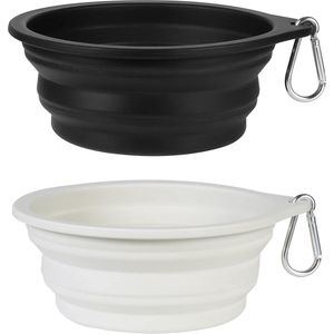 2 hondenkommen, opvouwbaar, geïntegreerde reiskom, kunststof randloos, draagbare siliconen drinkbeker, voor wandelen en kamperen, voor honden, katten, 600 ml (zwart en lichtgrijs)