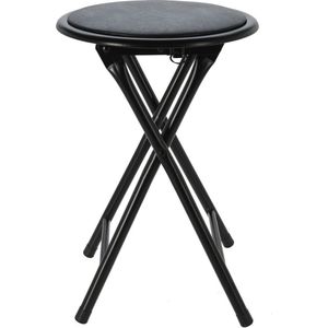 Excellent Houseware bijzet krukje/stoel - opvouwbaar - zwart - D30 x H45 cm