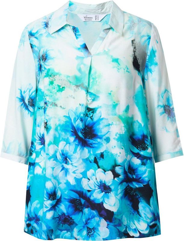 MIAMODA - Dames - Tuniek A-lijn kleurverloop met bloemenmotief - Saffierblauw - Maat 42