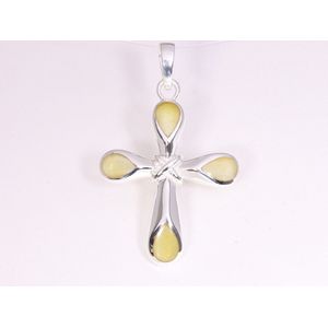 Hoogglans zilveren kruishanger met gele agaat