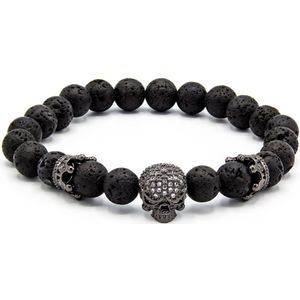 Victorious Natuurstenen Kralen Armband Heren – Zwarte Schedel – Zwart – 18cm