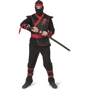 Funny Fashion - Ninja & Samurai Kostuum - Rood Zwarte Ninja Strijder Vol Doodsverachting - Man - Rood, Zwart - Maat 60-62 - Carnavalskleding - Verkleedkleding