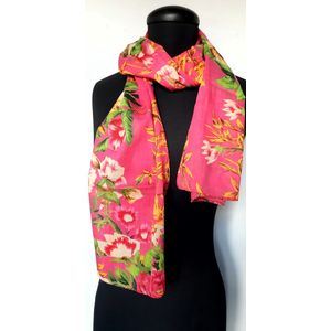Gebloemde katoenen dames sjaal roze - 34 x 145 cm