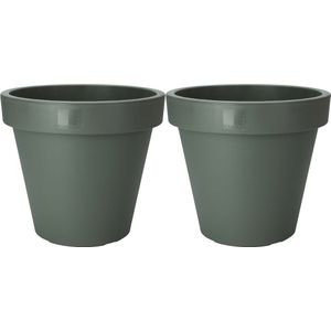 Pro Garden Plantenpot/bloempot Botanic - 2x - Tuin buiten - kunststof - donkergroen - Dia 40 cm - rond