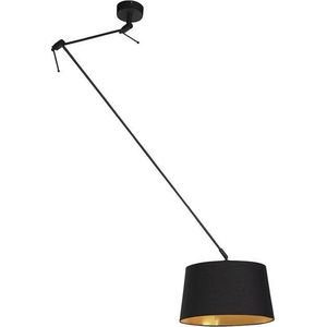 QAZQA blitz - Moderne Hanglamp met kap - 1 lichts - L 380 mm - Zwart Goud - Woonkamer | Slaapkamer | Keuken