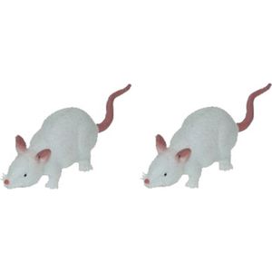 Set van 2x stuks witte rubberen nep rat 11 cm - Kunststof dieren - Ratten