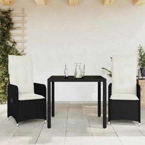 vidaXL 3-delige Bistroset Zwart met Kussens Tuinstoel - Bistroset - Lounge Set - Buitendecoratie - Outdoor Furniture - Relaxfauteuil - Zitzak - Garden Chair - Dining Set