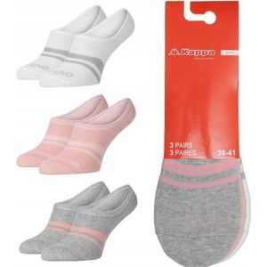 Kappa -Voetteksten Dames en Heren - Maat 36 - 41 cm - 3 paar - Sokken - Onzichtbare - Sneaker sokken - Wit /Roze / Grijs