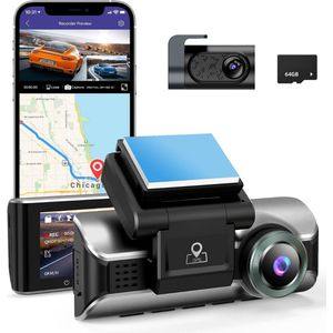 Dashcam voor auto voor en achter – Dual dashcam – Voor- en achtercamera – Autocamera – Full HD dashcam – Dashcam met nachtzicht – Dashcam met bewegingssensor – Groothoeklens – Parkeermodus – Loop recording – Dashcam met SD-kaart