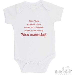 100% katoenen Romper ""Relax Mama Vergeet de afwas Vergeet het huishouden Morgen is weer een dag FIJNE MAMADAG!"" Moederdag Meisjes Katoen Wit/rood Maat 56/62