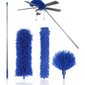 4 stuks plumeau telescopisch, lang, uittrekbaar, stofwisser, wasbaar, microvezel, spinnenwebverwijderaar, stofvanger, 280 cm, plumeau telescoop voor het reinigen van