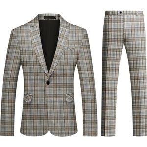 Allthemen Heren Pak Print - Enkel Knops Middensplit - Tweedelig pak - S