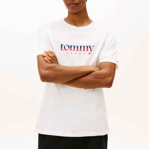 Tommy Jeans - Shirt - Ecru - Ronde Hals - Kwartmouw