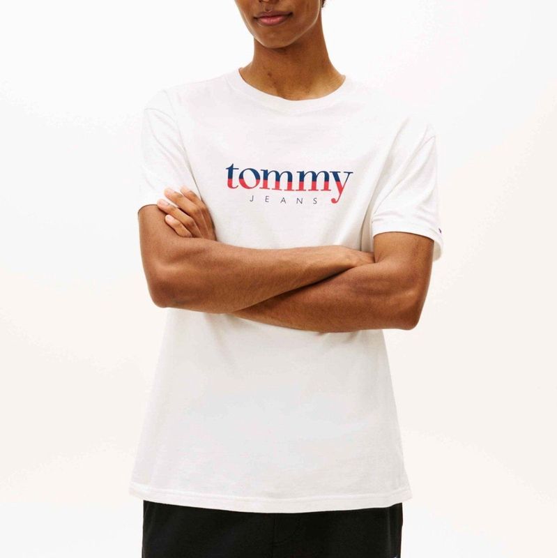 Tommy Jeans - Shirt - Ecru - Ronde Hals - Kwartmouw