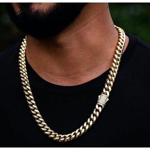 Cuban Chain 6mm - Goud kleurige Heren Ketting met Steentjes - Drip - Ice - Mannen Kettingen - Cadeau voor Man