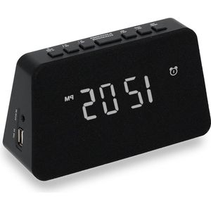 Mrs. Jones Digitale radiowekker USB-lader draadloos opladen QI-oplaadfunctie dual alarmklok zwart. .