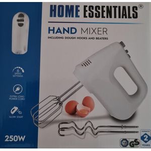 Home Essentials Handmixer - 250W - Extra lange snoer - 6 snelheden - Inclusief gardes en deeghaken - Wit - Trusted Sellers