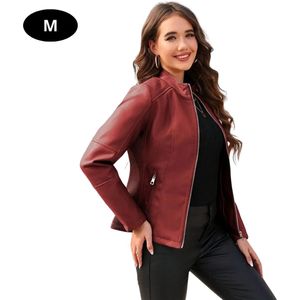 Nivard Leren Jas - Leather Jacket - Lederen Jas - Bomberjack - Pilotenjack - Blazer - Biker - Motorjas - Motormuis - Dames - Rood S