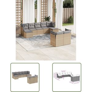 The Living Store 9-delige Loungeset met kussens poly rattan beige - Loungeset Wicker - Loungebank - Tuinlounge - Buitendining - Outdoor Furniture