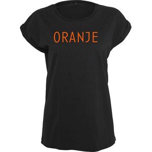 T-shirt Dames Oranje - Maat M - Zwart - Oranje - Dames shirt korte mouw met tekst
