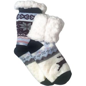 Merino Wollen sokken - Zwart Paars met Sneeuwvlok/rendier - maat 35/38 - Huissokken - Antislip sokken - Warme sokken – Winter sokken
