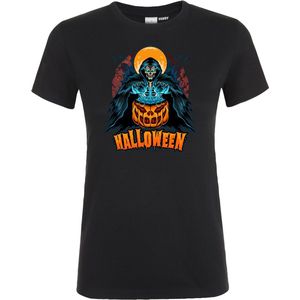 Dames T-shirt Halloween Magic Pompoen | Halloween kostuum kind dames heren | verkleedkleren meisje jongen | Zwart | maat XL