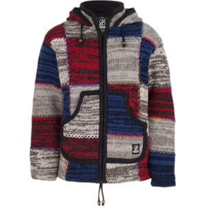 Gebreid Wollen Dames Vest van Schapenwol met Polyester Fleece voering en afneembare capuchon - SHAKALOHA - W Patch ZH GreyNavyRed S