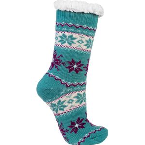 Socks4Fun - Warme huissok - anti slip zool - azuurblauw - 1 maat - F