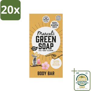 20 x Marcel's Green Soap - Body Bar - Vanilla & Cherry Blossom - Verzorgend & zacht - 150 gr - Grootverpakking - Body Bar - Zeep - Milieuvriendelijk - Vegan - Zeep Voor Huid