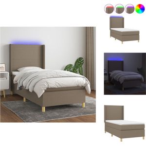 vidaXL Boxspring Bed - LED - Pocketvering - Huidvriendelijk - Taupe - 203 x 83 x 118/128 cm - Bed