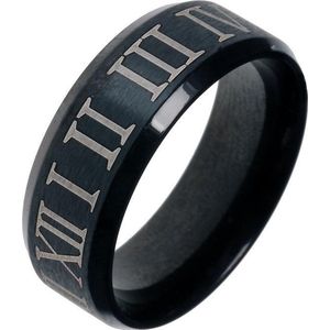 Zwarte stalen ring met Romeinse Cijfers-23mm