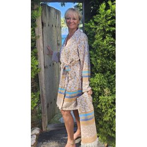 ZusenZomer Ochtendjas Katoen Dames - Sauna hamam Badjas - kimono - Zomer badjas - Dun - oranje blauw