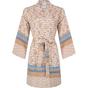 ZusenZomer Ochtendjas Katoen Dames - Sauna hamam Badjas - kimono - Zomer badjas - Dun - oranje blauw